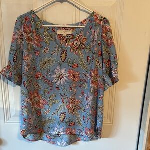 LOFT Floral Print Blouse in Blue and Red